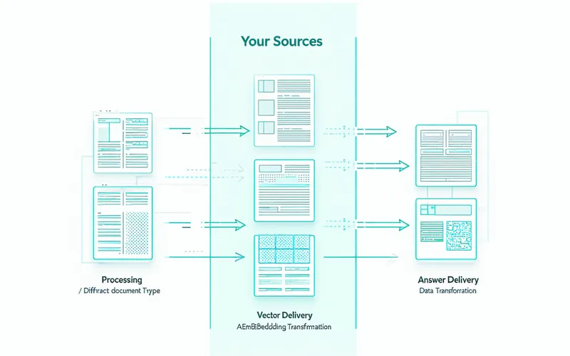 Architecture diagram showing how Knowharbor indexes documents from multiple sources and returns semantically matched answers